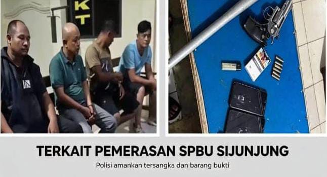 Empat Pria Diduga Memeras SPBU di Sijunjung dengan Modus Wartawan, Senjata Api & Tongkat Diamankan Polisi